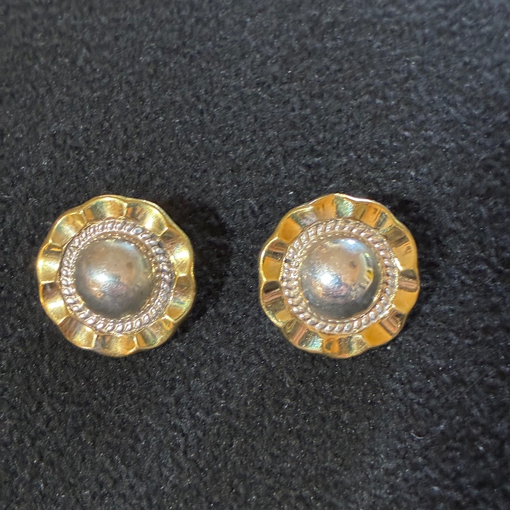 Button Earrings Sterling Silver & Brass